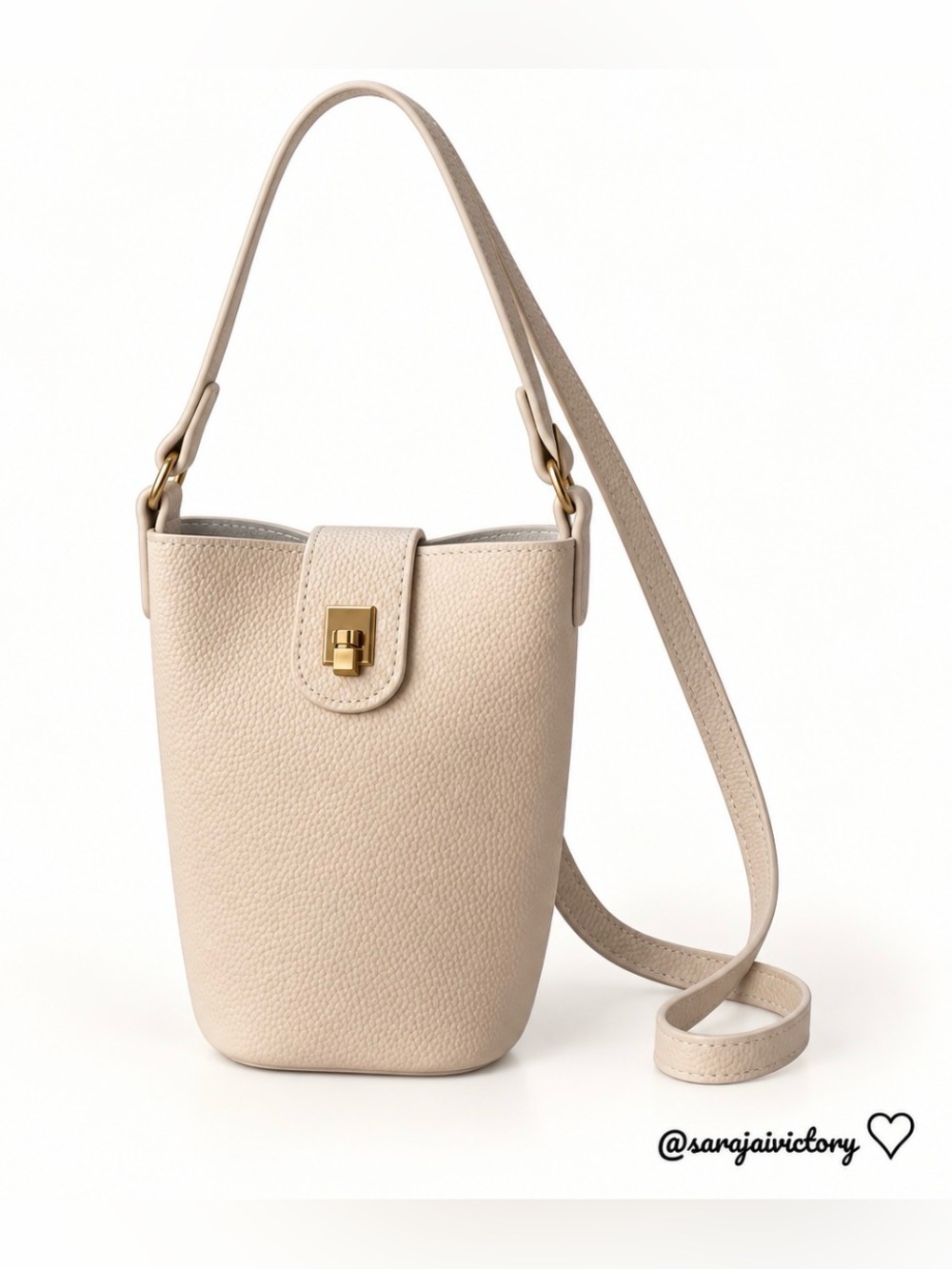 Elegant Cream Leather feel Bucket Crossbody Bag with Gold Hardware